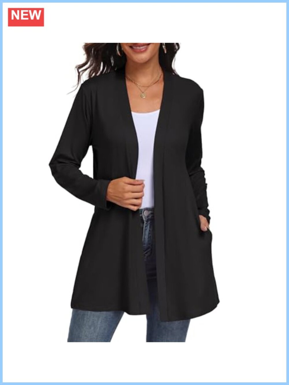 Womens Lightweight Long Sleeve Cardigan V-Neck Open Front Knit Duster